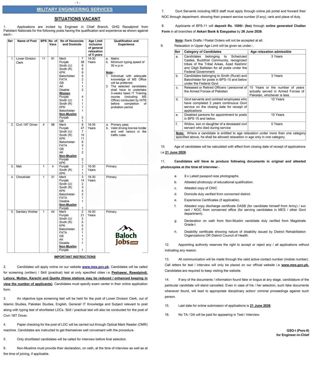 Military Engineering Services Pakistan Jobs 2026 Advertisement