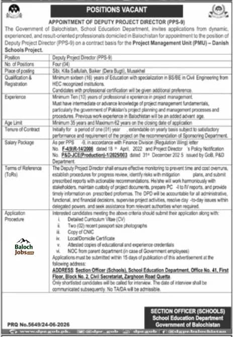 School Education Department Balochistan Jobs 2026 Advertisement