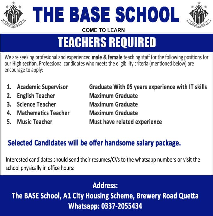 The Base School Quetta Jobs 2026 1 The Base School Quetta Jobs 2026