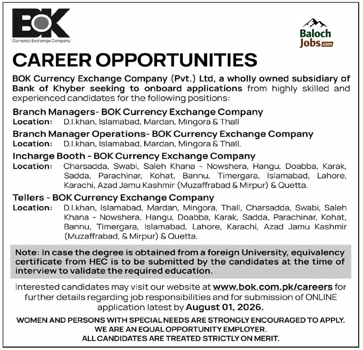 Bank of Khyber Jobs 2026 Official Advertisement