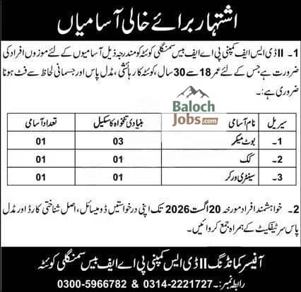 DSF Company PAF Base Quetta Jobs 2026 Official Advertisement