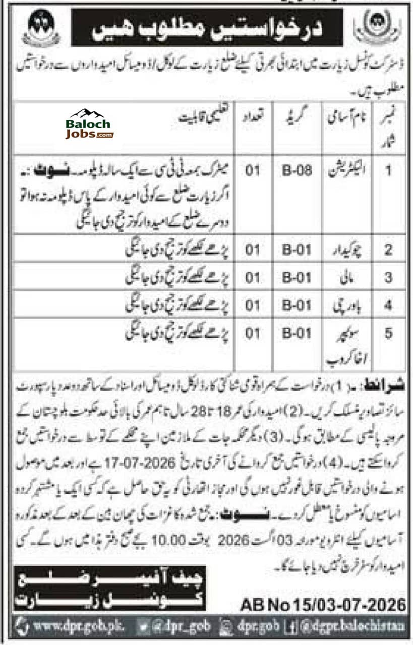 District Council Ziarat Jobs 2026 Advertisement