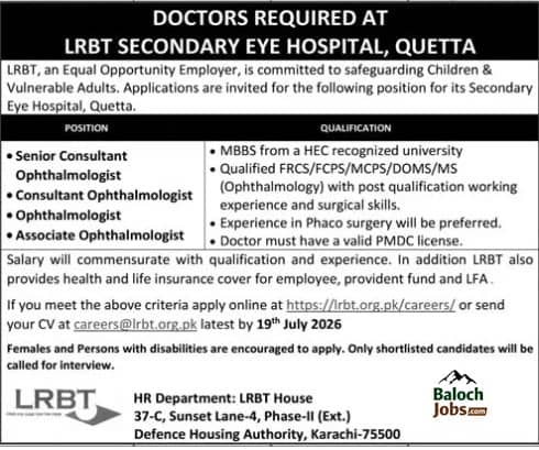 LRBT Secondary Eye Hospital Quetta Jobs 2026 1 LRBT Secondary Eye Hospital Quetta Jobs 2026 Advertisement