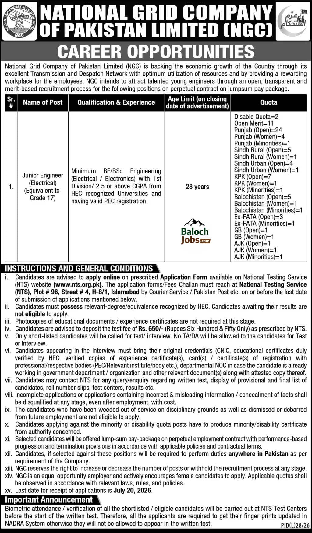 National Grid Company of Pakistan NGC Jobs 2026 1 National Grid Company of Pakistan NGC Jobs 2026 Official Advertisement