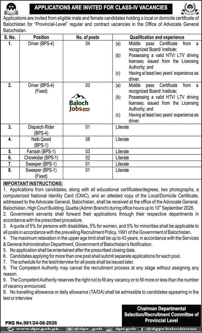 Advocate General Balochistan Jobs 2026 Official Advertisement