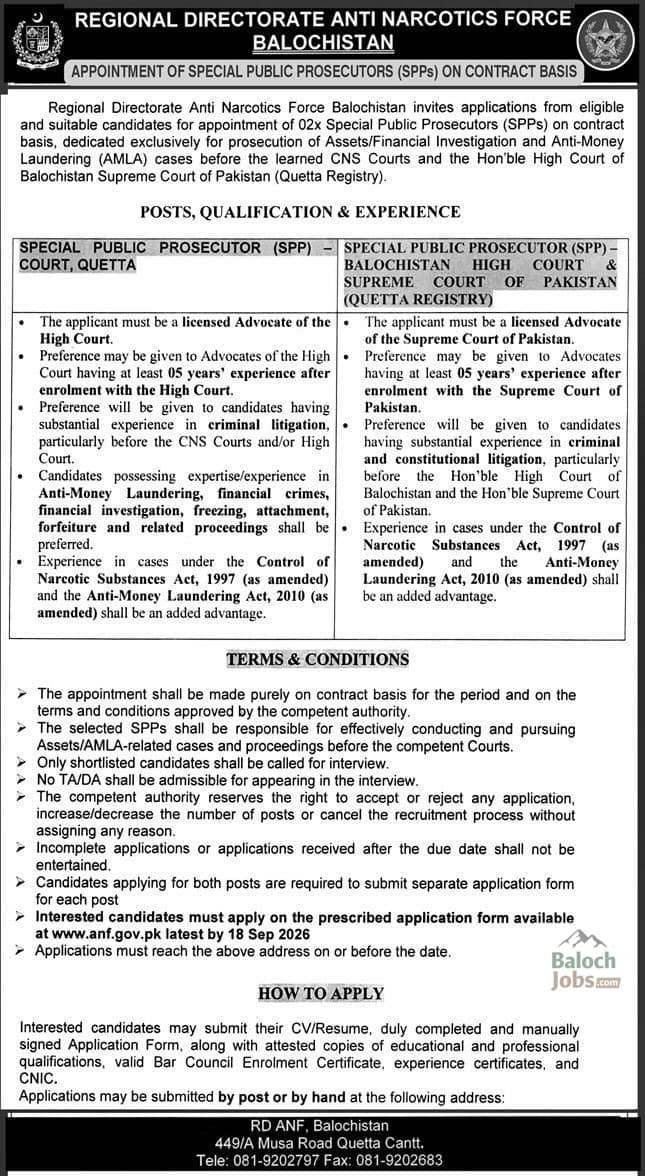 Anti Narcotics Force Balochistan Jobs 2026 Advertisement (1)