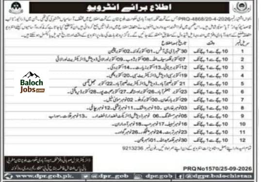 Population Welfare Department Balochistan Test Interview Schedule 2026 Advertisement