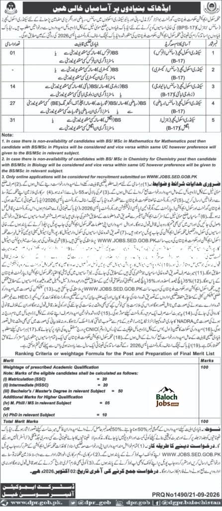 School Education Department SST Jobs in Musa Khel Official Advertisement