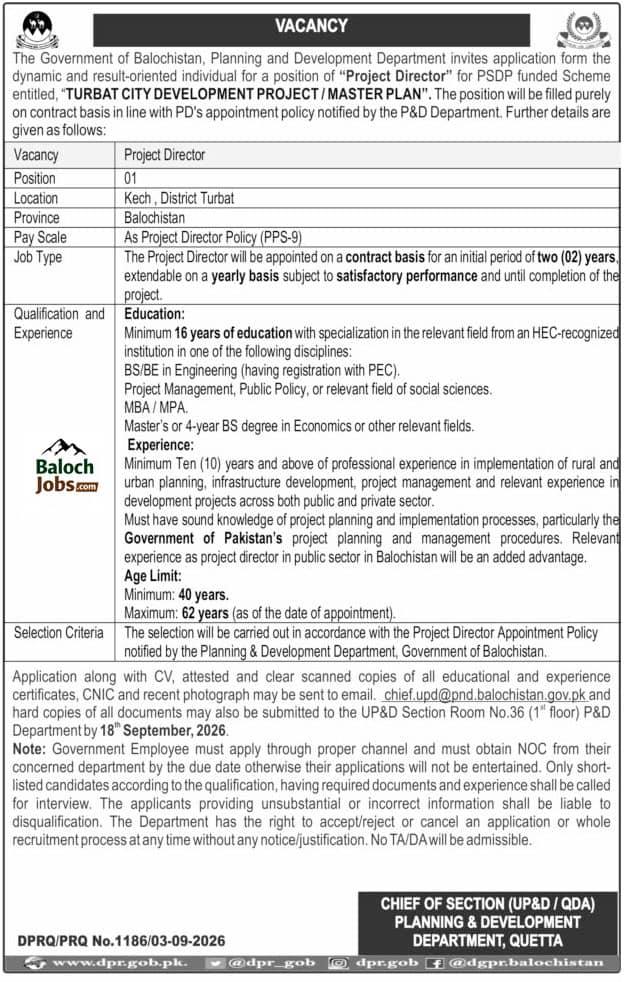 Turbat City Development Project Jobs 2026 Advertisement