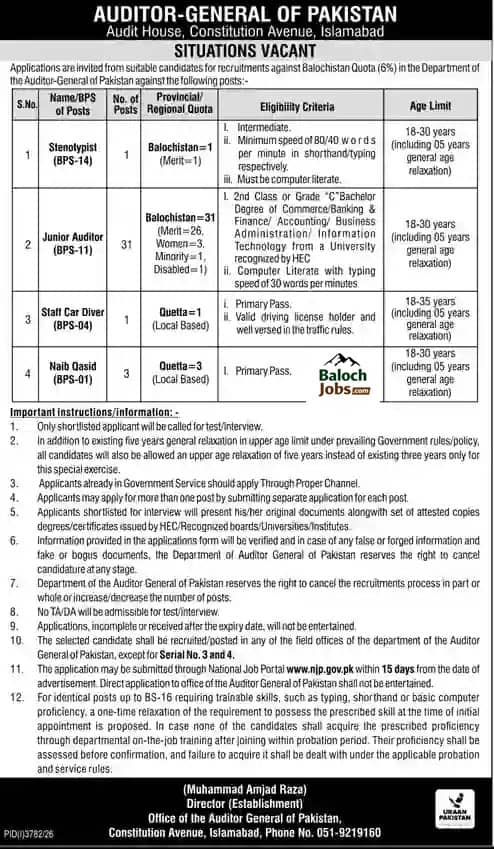 Auditor General of Pakistan Jobs 2026 1 Auditor General of Pakistan Jobs 2026 Advertisement