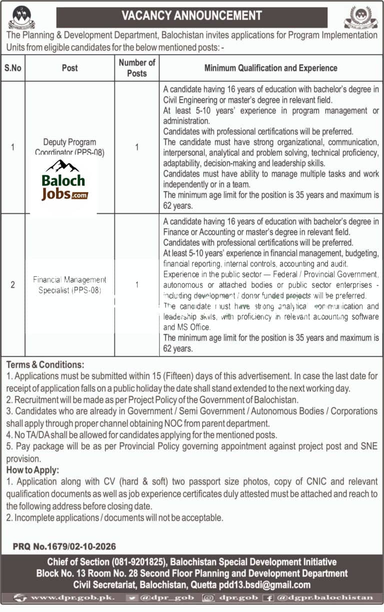 Balochistan Special Development Initiative BSDI Jobs 2026 Official Advertisement No 2